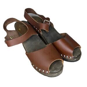 Lotta From Stockholm Women EU 40 US 9 Clog Sandal Peep Toe Brown Leather Studded